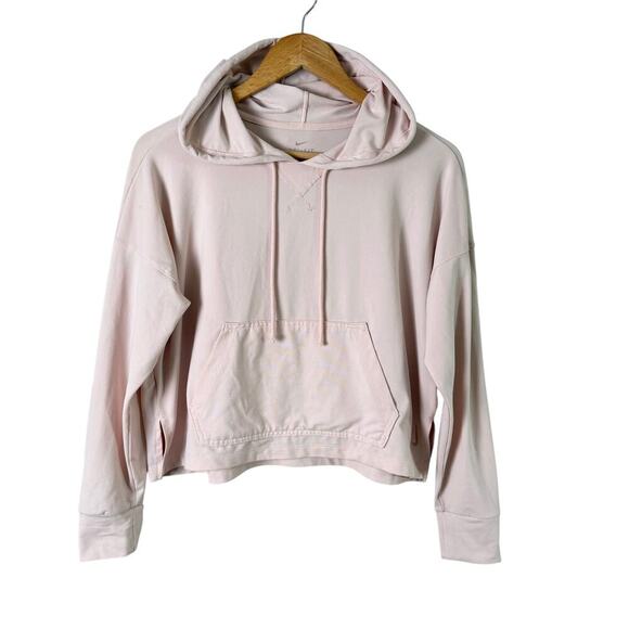 Nike Dri-Fit Blush Pink Cropped Hoodie Sweater Relaxed Fit Soft Stretchy, Medium - Picture 1 of 10
